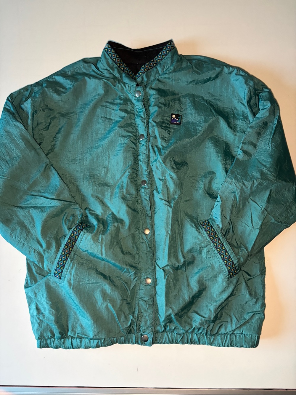 Vintage teal green black reversible ski jacket fleece windbreaker men’s medium